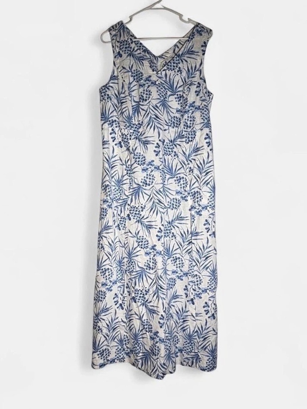 J.Jill Linen Floral Midi Dress in Blue & White Size Medium Tall